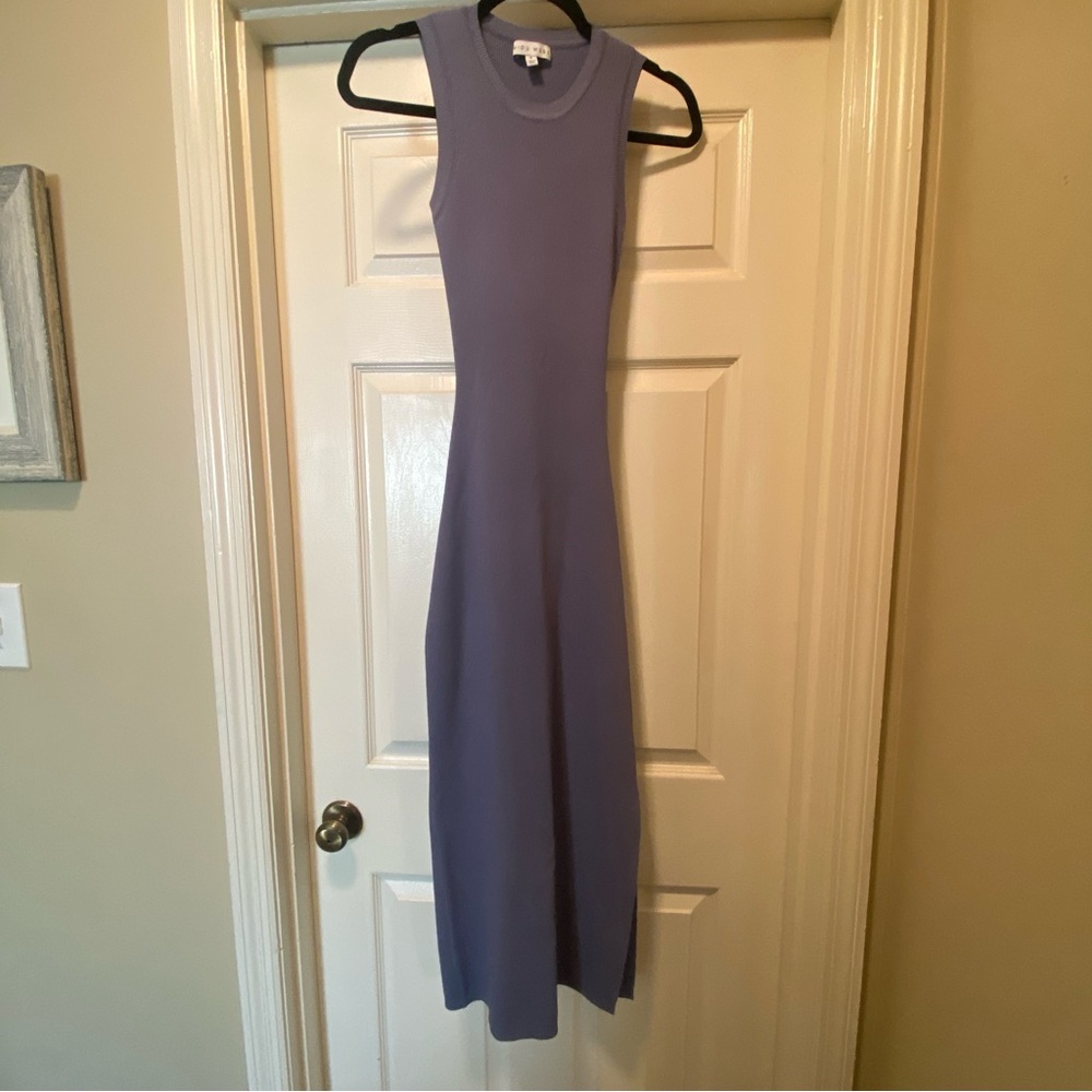 Miou Muse Blue Ribbed Knit Sleeveless Midi Dress with Back Cutout – Size S